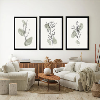 LuxuryStroke's Beautiful Flower Painting, Minimalistic Beautiful Floral Paintingand Floral Painting Acrylic - Botanical Art - Set Of 3 Floral Masterpieces