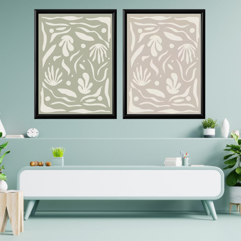 LuxuryStroke's Boho Flower Painting, Simple Boho Paintingsand Abstract Boho Art - Boho Minimalist Harmony: A Set of 2 Artful Masterpieces