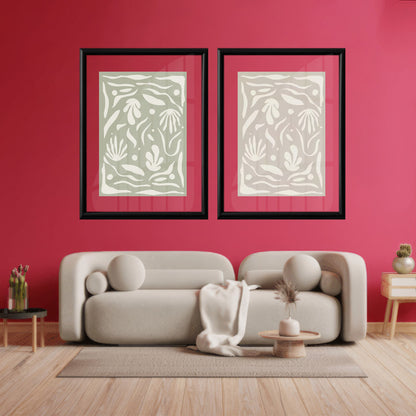 LuxuryStroke's Boho Flower Painting, Simple Boho Paintingsand Abstract Boho Art - Boho Minimalist Harmony: A Set of 2 Artful Masterpieces