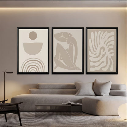 LuxuryStroke's Painting Boho, Boho Style Paintingand Famous Boho Painting - Boho Minimalist Harmony - Set Of 3 Artful Pieces