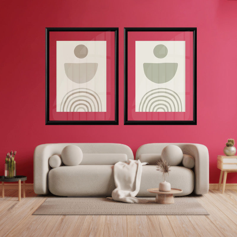 LuxuryStroke's Boho Style Paintings, Painting Bohoand Geometric Canvas Painting - Boho Minimalist Harmony: A Set of 2 Artful Masterpieces