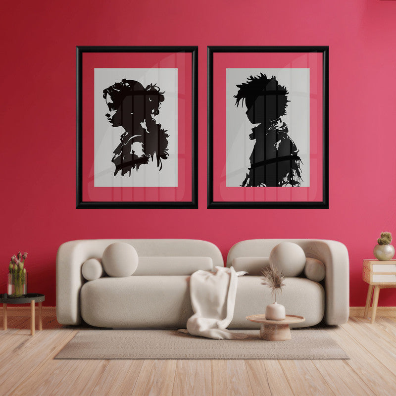 LuxuryStroke's Boy And Girl Monochrome Art Painting, Aesthetic Black And White Artand Minimalist Black And White Art - Monochrome Duets: A Pair Of Artful Portraits, Boy And Girl