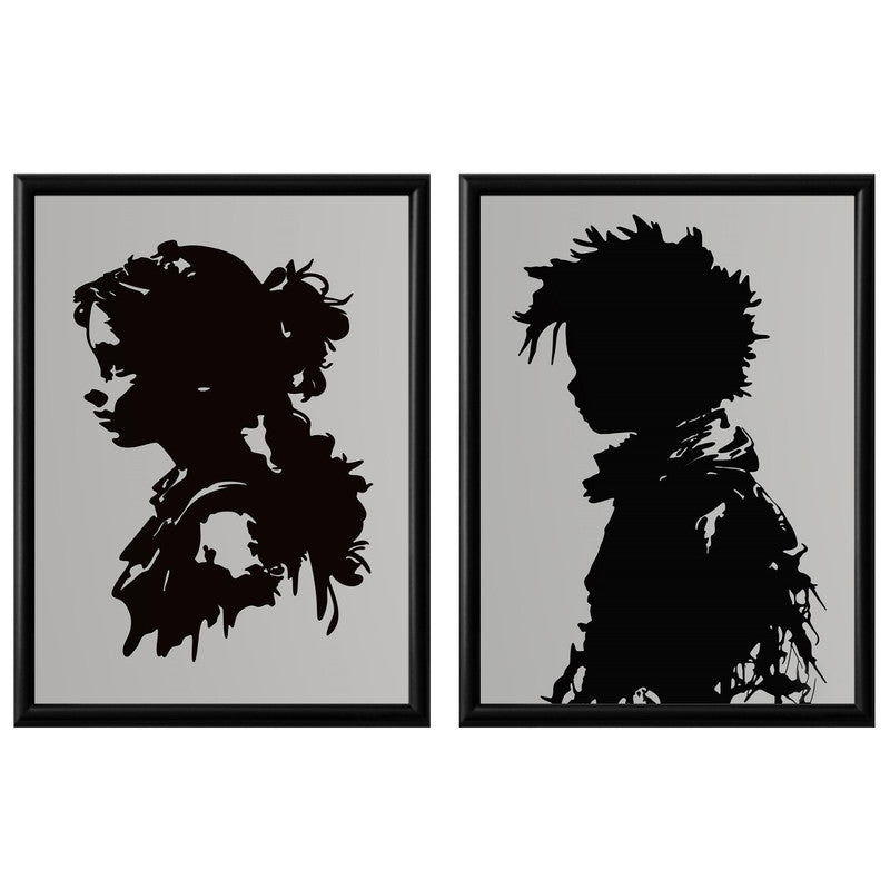 LuxuryStroke's Boy And Girl Monochrome Art Painting, Aesthetic Black And White Artand Minimalist Black And White Art - Monochrome Duets: A Pair Of Artful Portraits, Boy And Girl