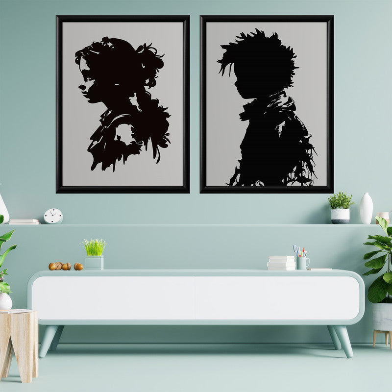 LuxuryStroke's Boy And Girl Monochrome Art Painting, Aesthetic Black And White Artand Minimalist Black And White Art - Monochrome Duets: A Pair Of Artful Portraits, Boy And Girl