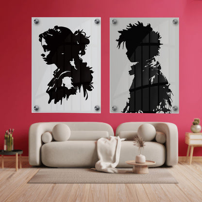 LuxuryStroke's Boy And Girl Monochrome Art Painting, Aesthetic Black And White Artand Minimalist Black And White Art - Monochrome Duets: A Pair Of Artful Portraits, Boy And Girl