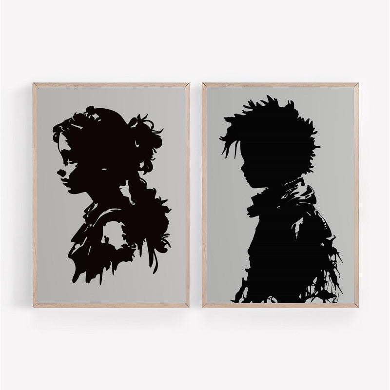 LuxuryStroke's Boy And Girl Monochrome Art Painting, Aesthetic Black And White Artand Minimalist Black And White Art - Monochrome Duets: A Pair Of Artful Portraits, Boy And Girl