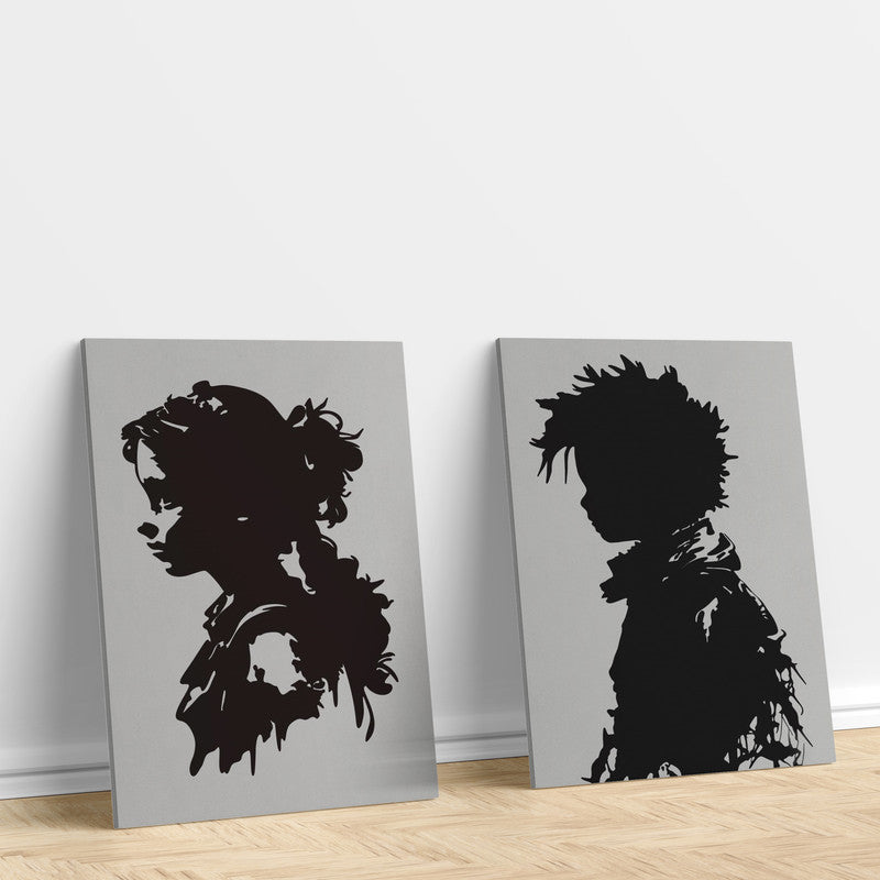 LuxuryStroke's Boy And Girl Monochrome Art Painting, Aesthetic Black And White Artand Minimalist Black And White Art - Monochrome Duets: A Pair Of Artful Portraits, Boy And Girl