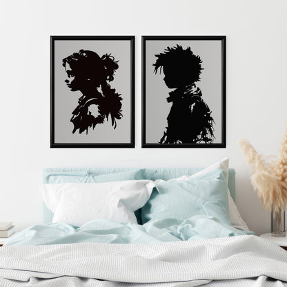 LuxuryStroke's Boy And Girl Monochrome Art Painting, Aesthetic Black And White Artand Minimalist Black And White Art - Monochrome Duets: A Pair Of Artful Portraits, Boy And Girl