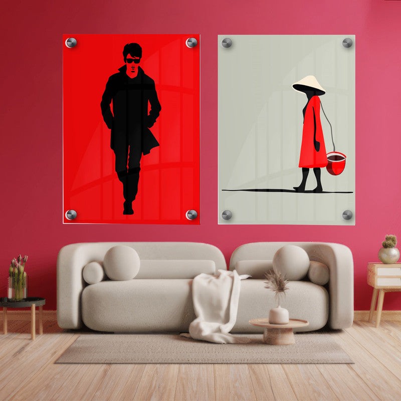 LuxuryStroke's Boy And Girl Monochrome Art Painting, Aesthetic Black And White Artand Minimalistic Black And White Art - Monochrome Duets: A Pair of Artful Portraits, Boy and Girl