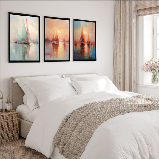 LuxuryStroke's Beautiful Landscape Art, Landscape Painting Artworkand Acrylic Scenery Painting - Landscape Art - Set of 3 Ship Paintings - Oil Paintings