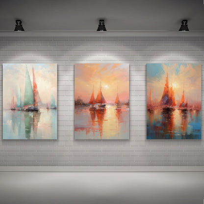 LuxuryStroke's Beautiful Landscape Art, Landscape Painting Artworkand Acrylic Scenery Painting - Landscape Art - Set of 3 Ship Paintings - Oil Paintings