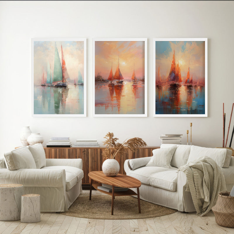 LuxuryStroke's Beautiful Landscape Art, Landscape Painting Artworkand Acrylic Scenery Painting - Landscape Art - Set of 3 Ship Paintings - Oil Paintings