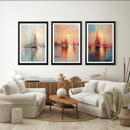 LuxuryStroke's Beautiful Landscape Art, Landscape Painting Artworkand Acrylic Scenery Painting - Landscape Art - Set of 3 Ship Paintings - Oil Paintings