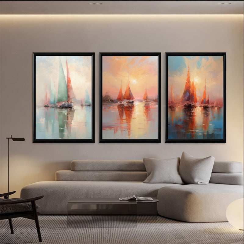 LuxuryStroke's Beautiful Landscape Art, Landscape Painting Artworkand Acrylic Scenery Painting - Landscape Art - Set of 3 Ship Paintings - Oil Paintings