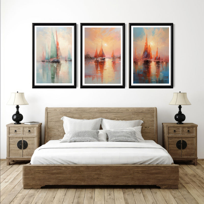 LuxuryStroke's Beautiful Landscape Art, Landscape Painting Artworkand Acrylic Scenery Painting - Landscape Art - Set of 3 Ship Paintings - Oil Paintings