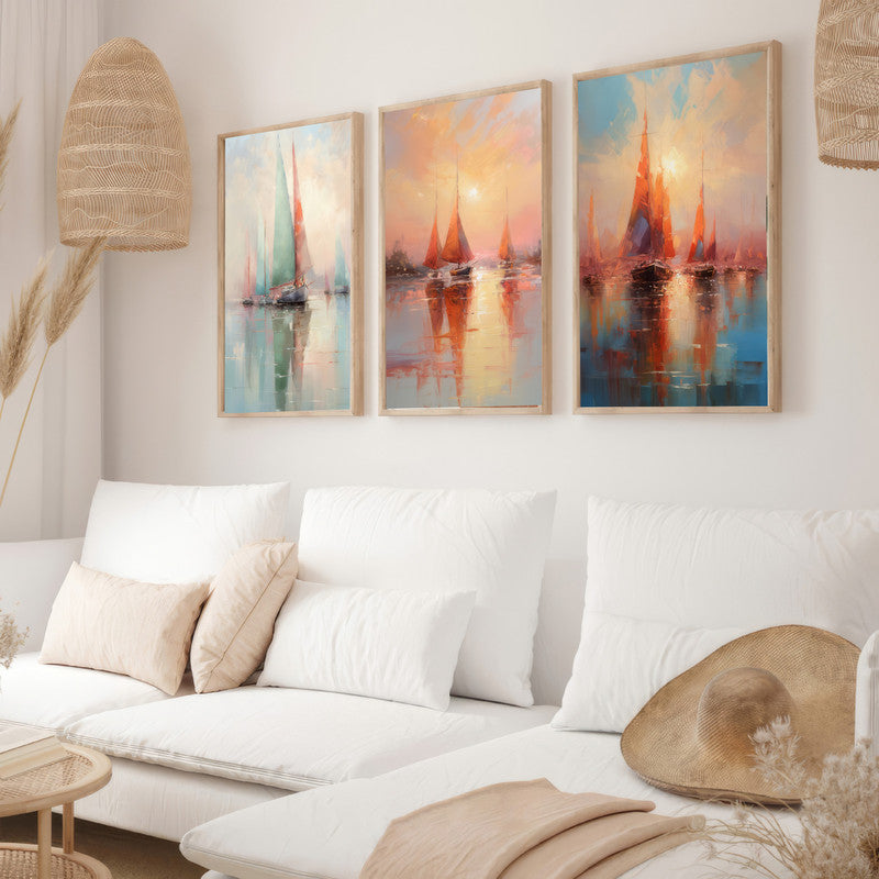 LuxuryStroke's Beautiful Landscape Art, Landscape Painting Artworkand Acrylic Scenery Painting - Landscape Art - Set of 3 Ship Paintings - Oil Paintings