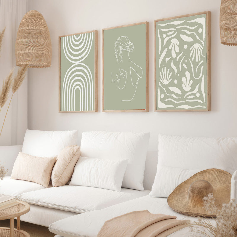 LuxuryStroke's Boho Style Paintings, Simple Boho Paintingsand Canvas Painting Geometric - Boho Minimalist Harmony - Set Of 3 Artful Pieces