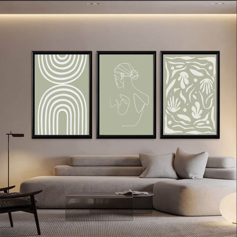 LuxuryStroke's Boho Style Paintings, Simple Boho Paintingsand Canvas Painting Geometric - Boho Minimalist Harmony - Set Of 3 Artful Pieces