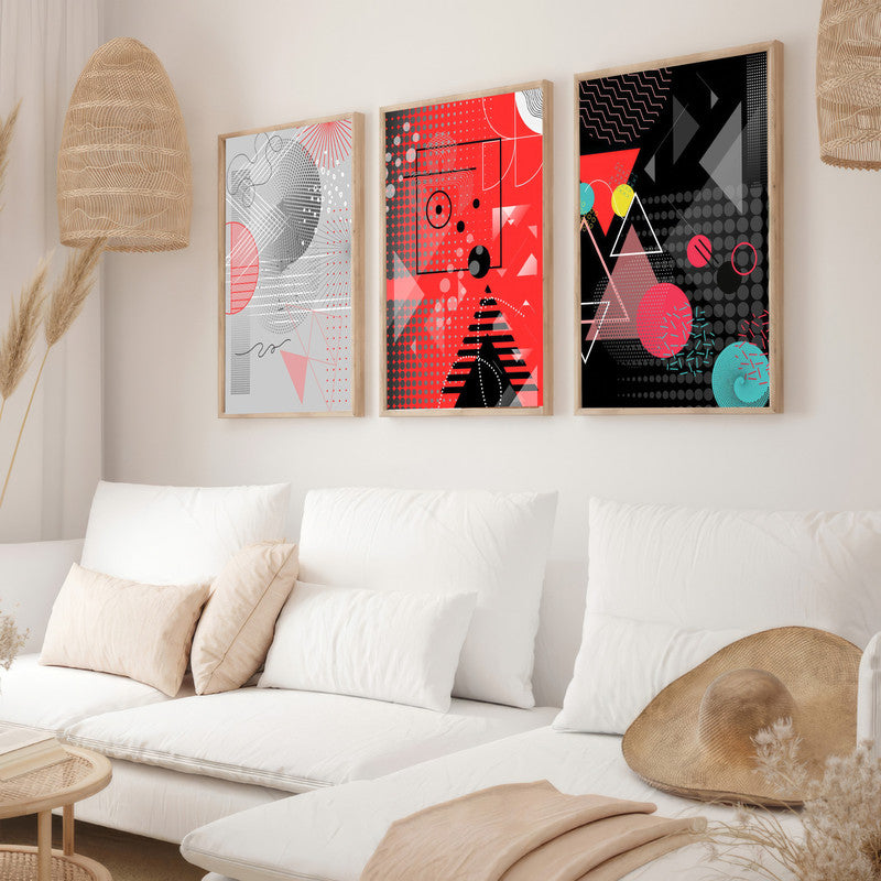 LuxuryStroke's Abstract Boho Art, Abstract Acrylic Artworkand Geometric Canvas Painting - Abstract Geometric Art - Set Of 3 Artful Pieces