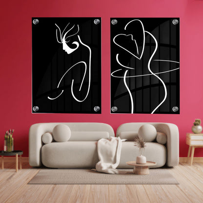 LuxuryStroke's Woman Black And White Modern Art, Black And White Abstract Artand White Black Abstract Art - Monochrome Magic: A Pair Of Captivating Art Pieces