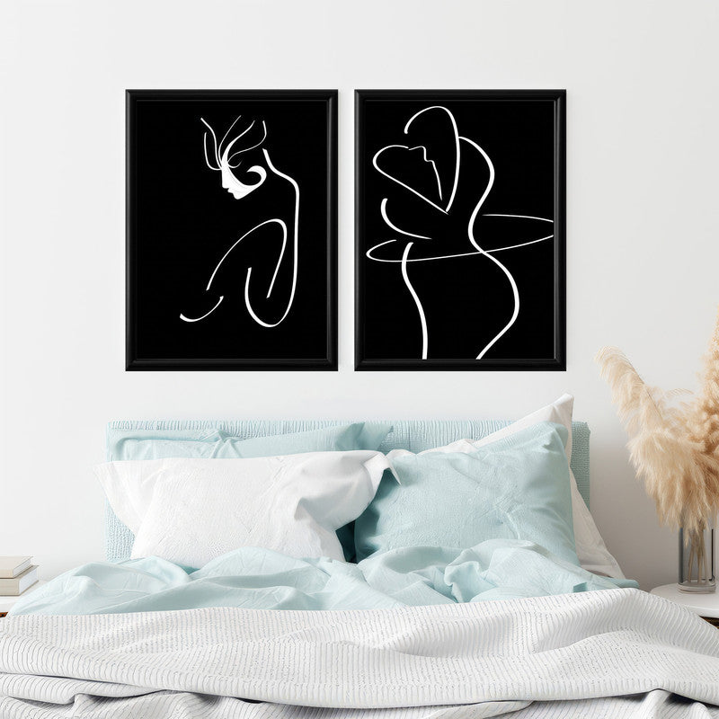 LuxuryStroke's Woman Black And White Modern Art, Black And White Abstract Artand White Black Abstract Art - Monochrome Magic: A Pair Of Captivating Art Pieces