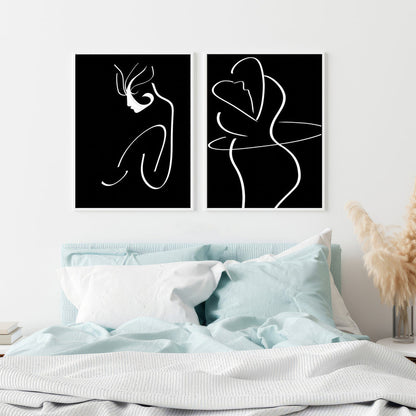 LuxuryStroke's Woman Black And White Modern Art, Black And White Abstract Artand White Black Abstract Art - Monochrome Magic: A Pair Of Captivating Art Pieces