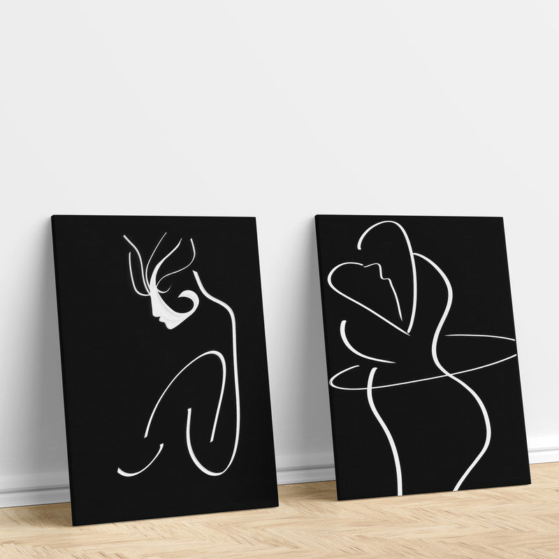 LuxuryStroke's Woman Black And White Modern Art, Black And White Abstract Artand White Black Abstract Art - Monochrome Magic: A Pair Of Captivating Art Pieces