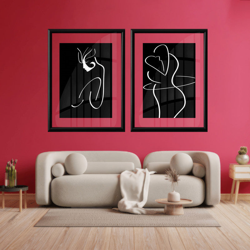 LuxuryStroke's Woman Black And White Modern Art, Black And White Abstract Artand White Black Abstract Art - Monochrome Magic: A Pair Of Captivating Art Pieces