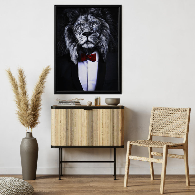 LuxuryStroke's Acrylic Lion Painting, Black And White Modern Artand Minimalist Black And White Art - Regal Elegance: Lion In Suit Wall Art Painting