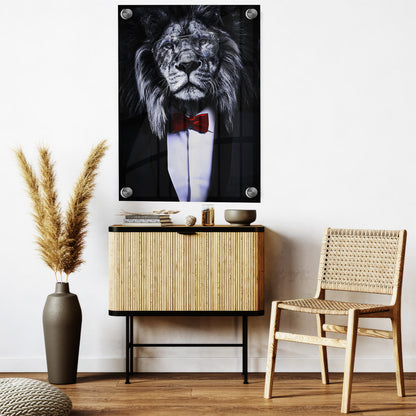 LuxuryStroke's Acrylic Lion Painting, Black And White Modern Artand Minimalist Black And White Art - Regal Elegance: Lion In Suit Wall Art Painting