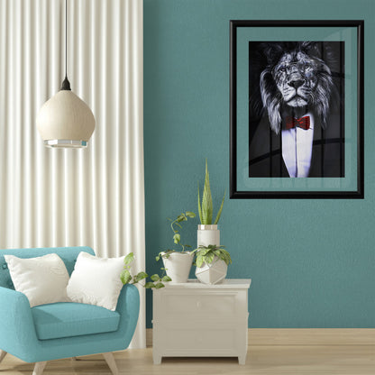 LuxuryStroke's Acrylic Lion Painting, Black And White Modern Artand Minimalist Black And White Art - Regal Elegance: Lion In Suit Wall Art Painting