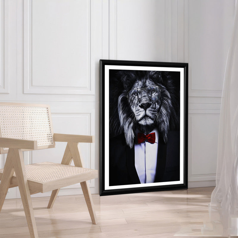 LuxuryStroke's Acrylic Lion Painting, Black And White Modern Artand Minimalist Black And White Art - Regal Elegance: Lion In Suit Wall Art Painting