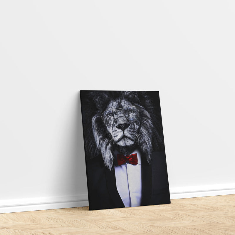 LuxuryStroke's Acrylic Lion Painting, Black And White Modern Artand Minimalist Black And White Art - Regal Elegance: Lion In Suit Wall Art Painting