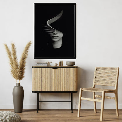 LuxuryStroke's Woman Black And White Modern Art, Black And White Abstract Artand White Black Abstract Art - The Half Portrait: Enigmatic Woman Wall Art