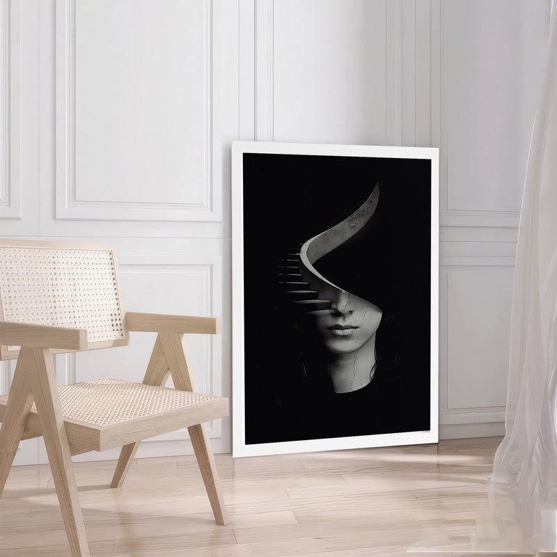 LuxuryStroke's Woman Black And White Modern Art, Black And White Abstract Artand White Black Abstract Art - The Half Portrait: Enigmatic Woman Wall Art