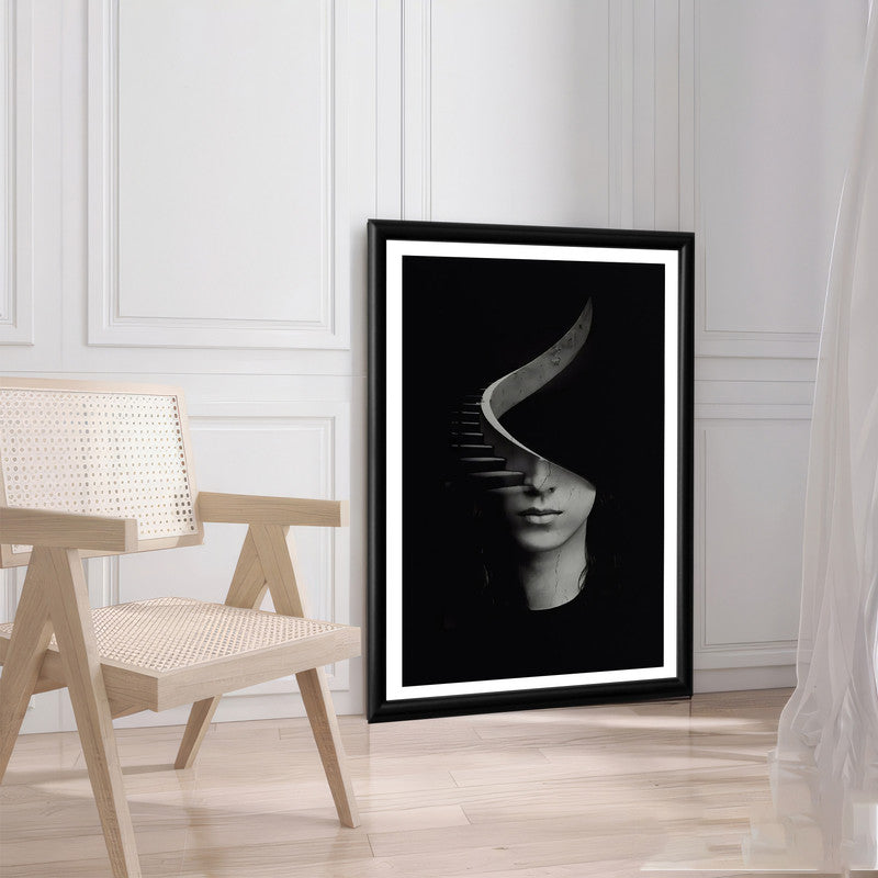 LuxuryStroke's Woman Black And White Modern Art, Black And White Abstract Artand White Black Abstract Art - The Half Portrait: Enigmatic Woman Wall Art