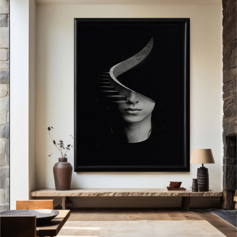 LuxuryStroke's Woman Black And White Modern Art, Black And White Abstract Artand White Black Abstract Art - The Half Portrait: Enigmatic Woman Wall Art
