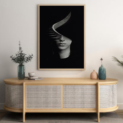 LuxuryStroke's Woman Black And White Modern Art, Black And White Abstract Artand White Black Abstract Art - The Half Portrait: Enigmatic Woman Wall Art