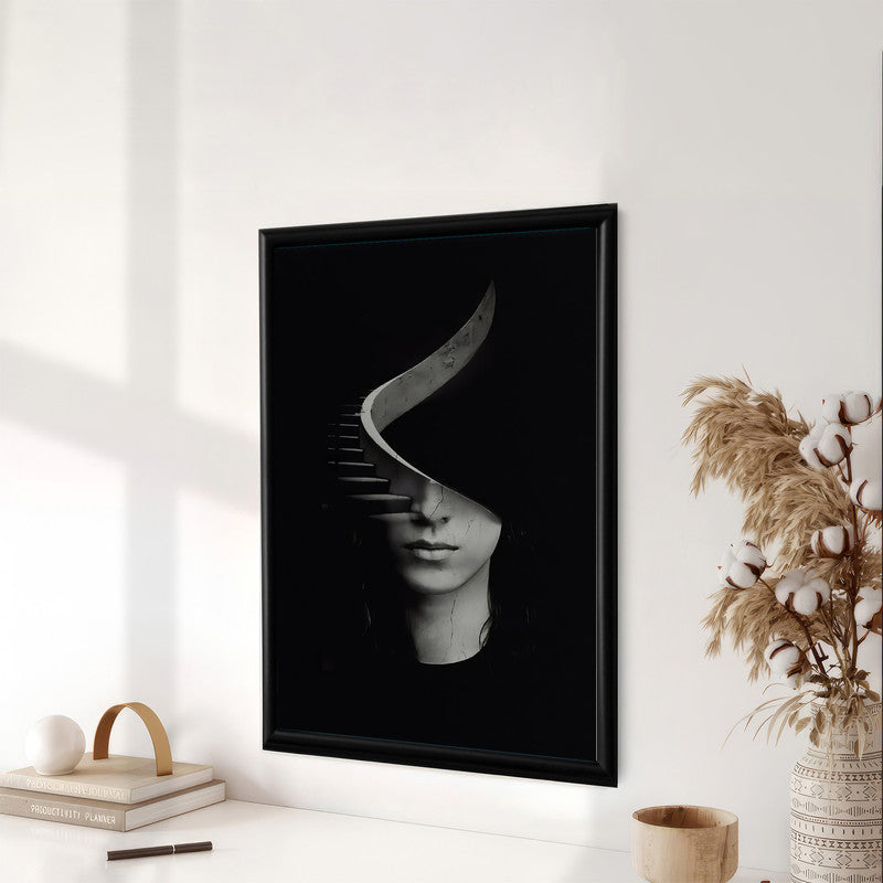 LuxuryStroke's Woman Black And White Modern Art, Black And White Abstract Artand White Black Abstract Art - The Half Portrait: Enigmatic Woman Wall Art