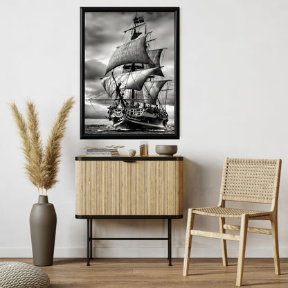 LuxuryStroke's Boat Art Black And White Abstract Art, Black And White Modern Artand Black And White Abstract Art - Black & White Odyssey: Boat Under Stormy Skies Painting