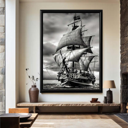 LuxuryStroke's Boat Art Black And White Abstract Art, Black And White Modern Artand Black And White Abstract Art - Black & White Odyssey: Boat Under Stormy Skies Painting