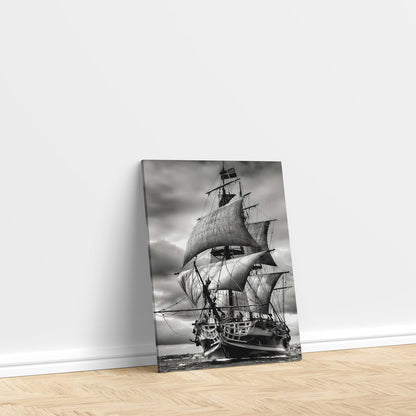 LuxuryStroke's Boat Art Black And White Abstract Art, Black And White Modern Artand Black And White Abstract Art - Black & White Odyssey: Boat Under Stormy Skies Painting