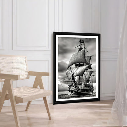 LuxuryStroke's Boat Art Black And White Abstract Art, Black And White Modern Artand Black And White Abstract Art - Black & White Odyssey: Boat Under Stormy Skies Painting