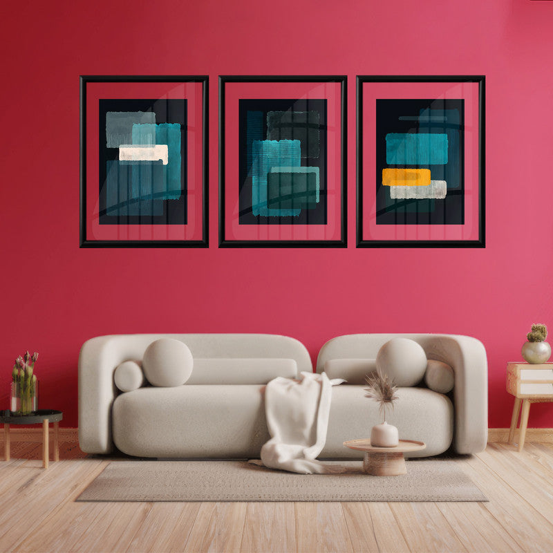 LuxuryStroke's Abstract Boho Art, Boho Style Paintingand Geometric Canvas Painting - Abstract Art - Set Of 3 Colourful Minimalistic Paintings