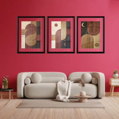 LuxuryStroke's Boho Style Painting, Boho Art On Canvasand Boho Art Painting - Boho Minimalistic Art - Set of 3 Wood Colour Art Paintings