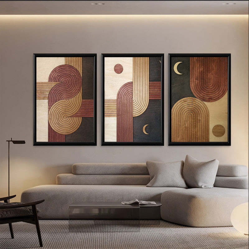 LuxuryStroke's Boho Style Painting, Boho Art On Canvasand Boho Art Painting - Boho Minimalistic Art - Set of 3 Wood Colour Art Paintings