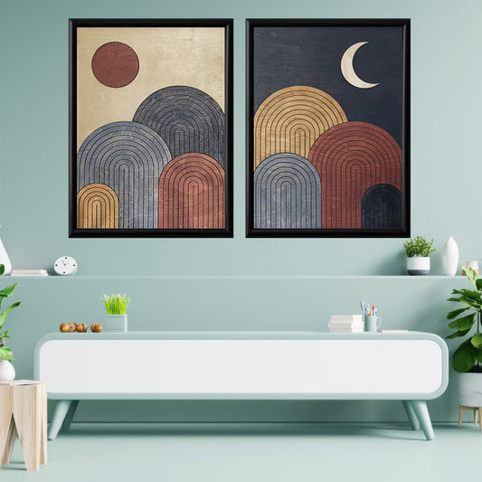 LuxuryStroke's Abstract Boho Art, Simple Boho Paintingsand Boho Art Painting - Boho Minimalist Harmony: Set Of 2 Artful Masterpieces
