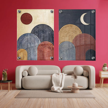 LuxuryStroke's Abstract Boho Art, Simple Boho Paintingsand Boho Art Painting - Boho Minimalist Harmony: Set Of 2 Artful Masterpieces
