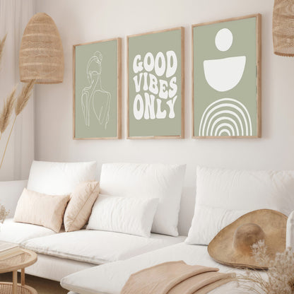 LuxuryStroke's Boho Style Paintings, Geometric Wall Art Paintingand Simple Boho Paintings - Boho Minimalist Harmony: Set Of 3 Japandi Artful Pieces