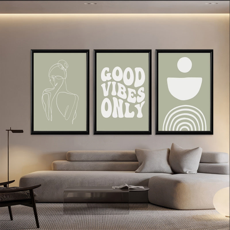 LuxuryStroke's Boho Style Paintings, Geometric Wall Art Paintingand Simple Boho Paintings - Boho Minimalist Harmony: Set Of 3 Japandi Artful Pieces
